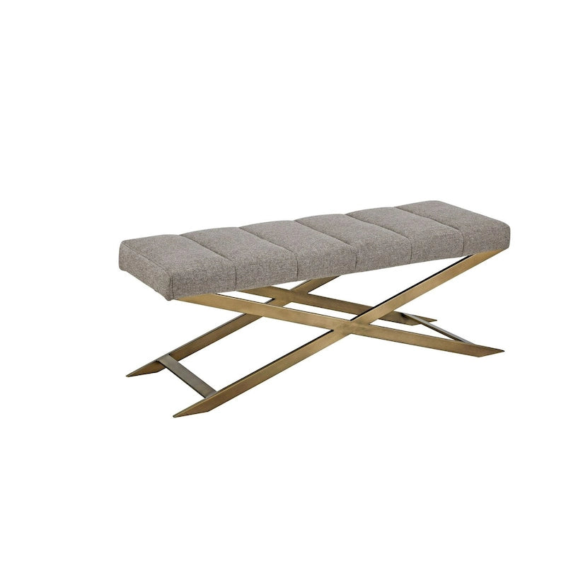 Contemporary Grey Fabric Bench with Brushed Brass Frame