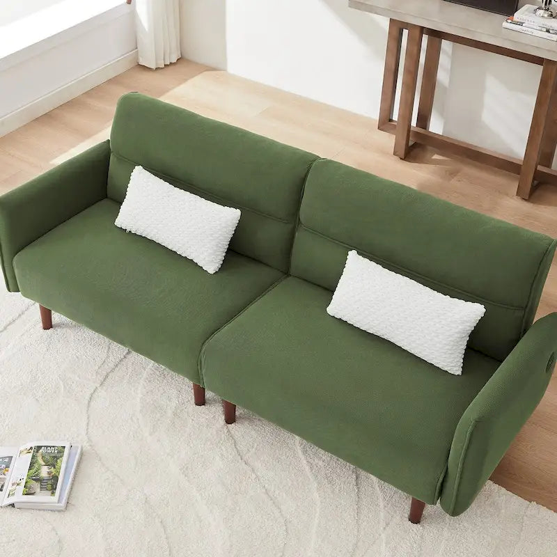 Convertible Futon Sofa Bed with Corduroy Fabric, Wooden Legs and 2 Pillows