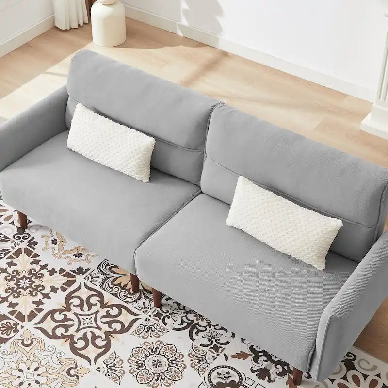 Convertible Futon Sofa Bed with Corduroy Fabric, Wooden Legs and 2 Pillows