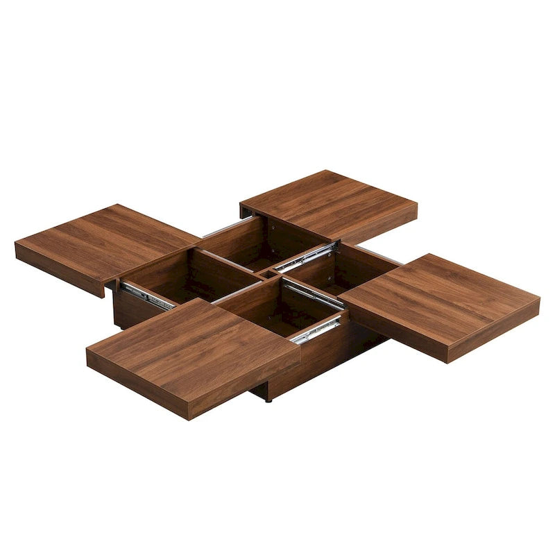 Quadratischer Couchtisch mit Marmorimitat, verschiebbarer Tischplatte und verstecktem Stauraum