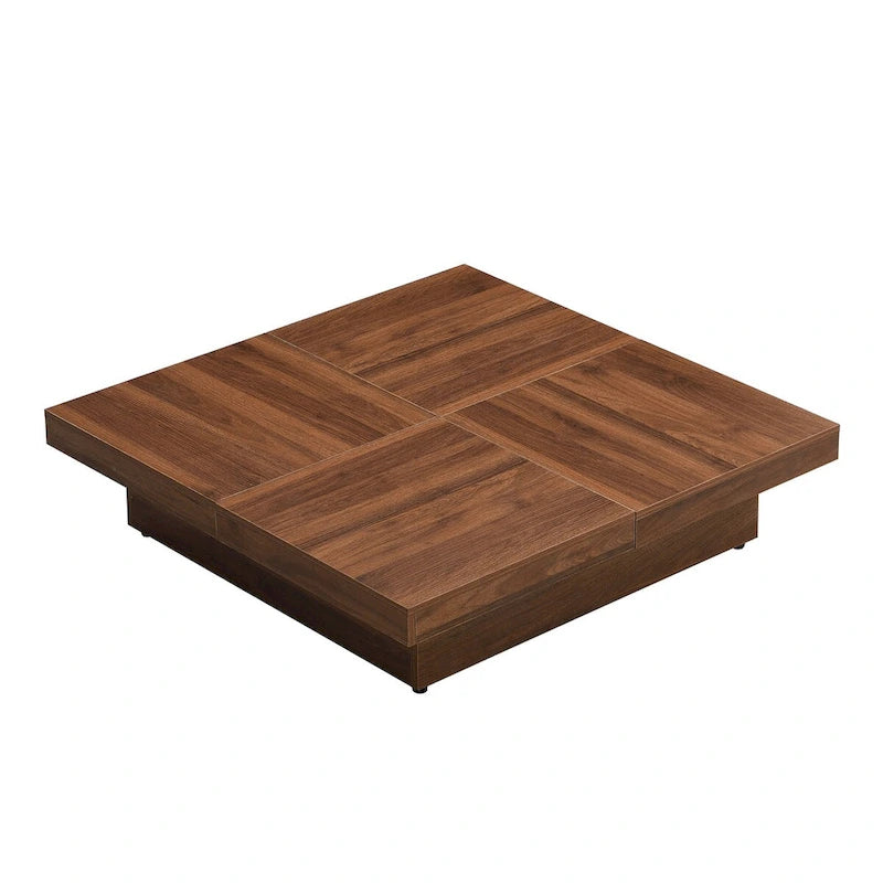 Quadratischer Couchtisch mit Marmorimitat, verschiebbarer Tischplatte und verstecktem Stauraum