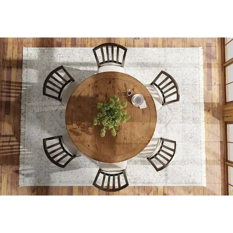 Round Dining Table with Hickory Veneer Top, 60 x 60 x 30.5 Inches, Seats up to 6