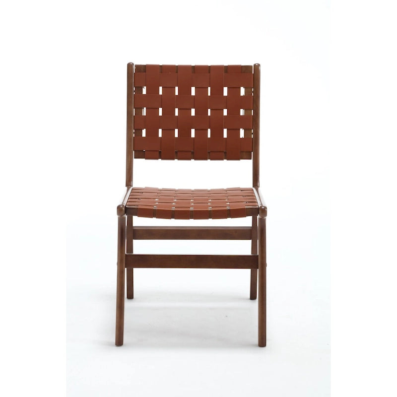 Leather Woven Dining Chair with Solid Wood Legs for Dining Room and Living Room