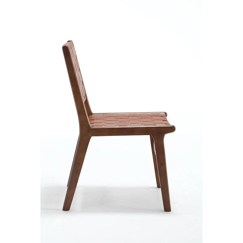 Leather Woven Dining Chair with Solid Wood Legs for Dining Room and Living Room