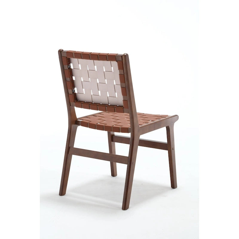 Leather Woven Dining Chair with Solid Wood Legs for Dining Room and Living Room