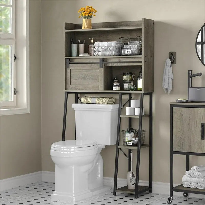 Over-the-Toilet Storage Cabinet with Toilet Paper Holder, 11.81 x 32.49 x 60.63 Inches