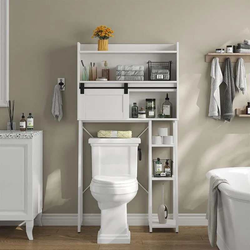 Over-the-Toilet Storage Cabinet with Toilet Paper Holder, 11.81 x 32.49 x 60.63 Inches