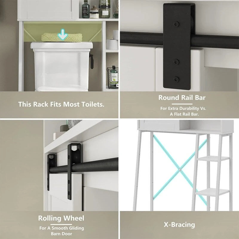 Over-the-Toilet Storage Cabinet with Toilet Paper Holder, 11.81 x 32.49 x 60.63 Inches