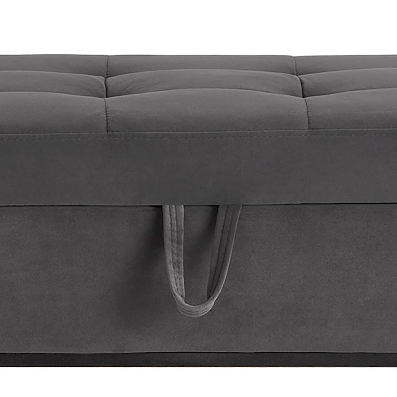 Moderner Samt-Sitzhocker mit Stauraum, aufklappbarer Sitzfläche und Metallgestell