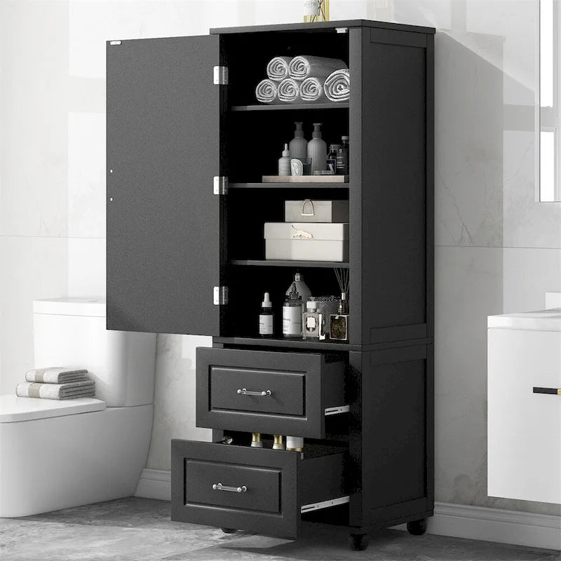 Tall Freestanding Bathroom Storage Cabinet with 2 Drawers