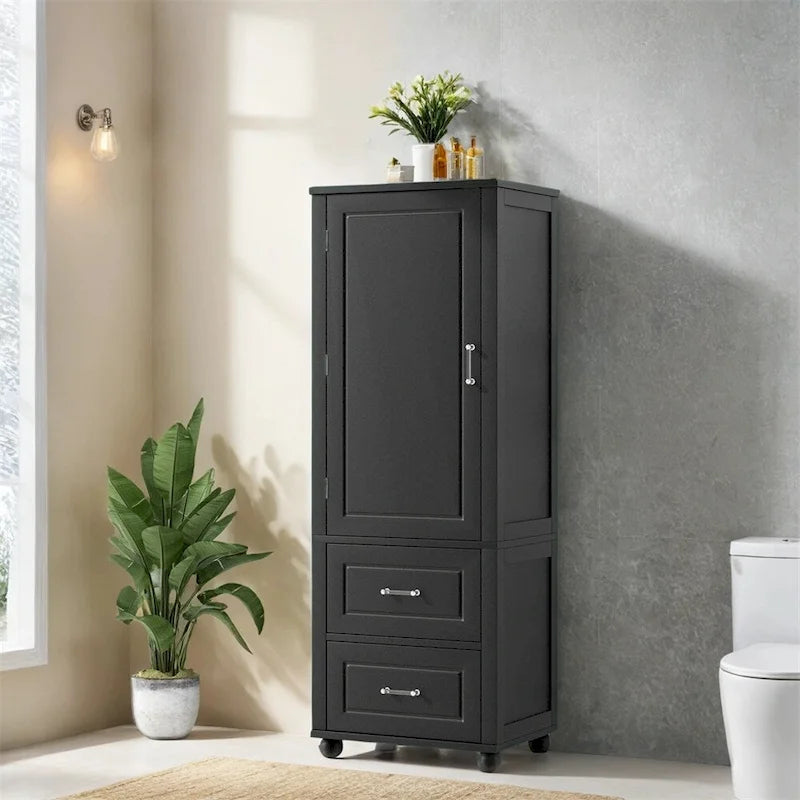 Tall Freestanding Bathroom Storage Cabinet with 2 Drawers