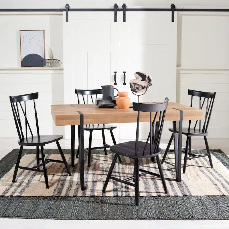 Mid-Century Industrial Rustic Dining Table, 59 x 35 x 30 Inches