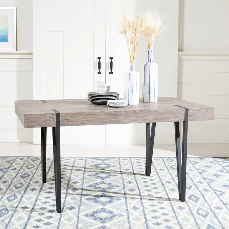 Mid-Century Industrial Rustic Dining Table, 59 x 35 x 30 Inches