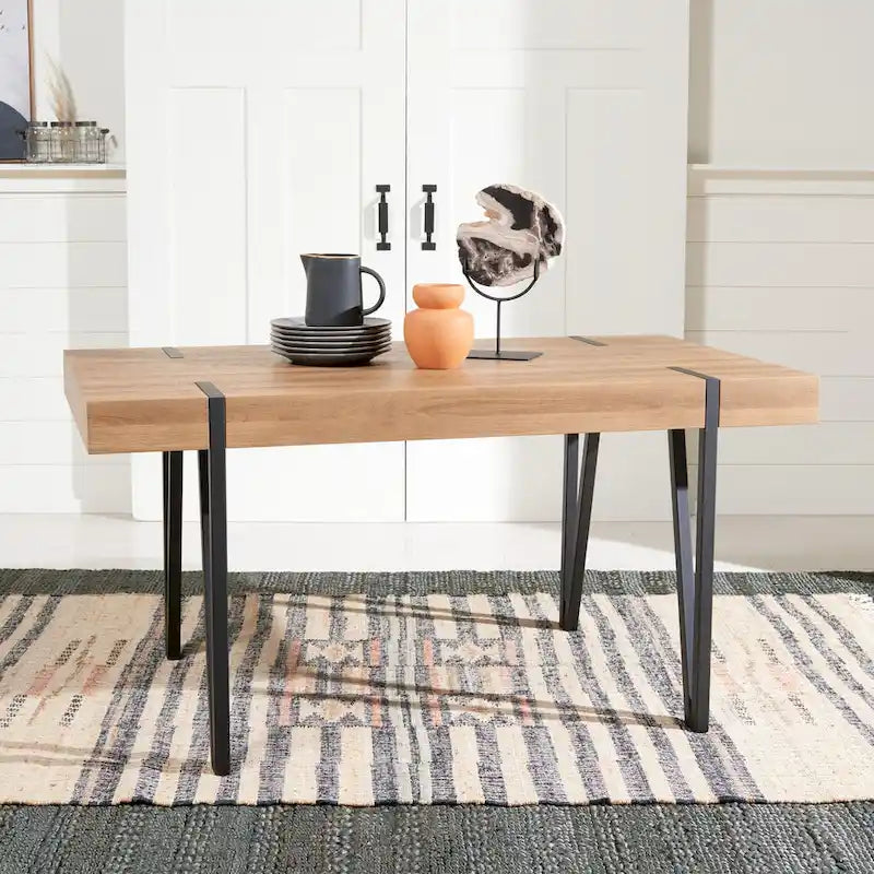 Mid-Century Industrial Rustic Dining Table, 59 x 35 x 30 Inches