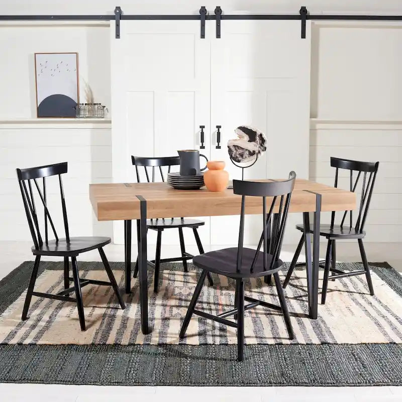 Mid-Century Industrial Rustic Dining Table, 59 x 35 x 30 Inches